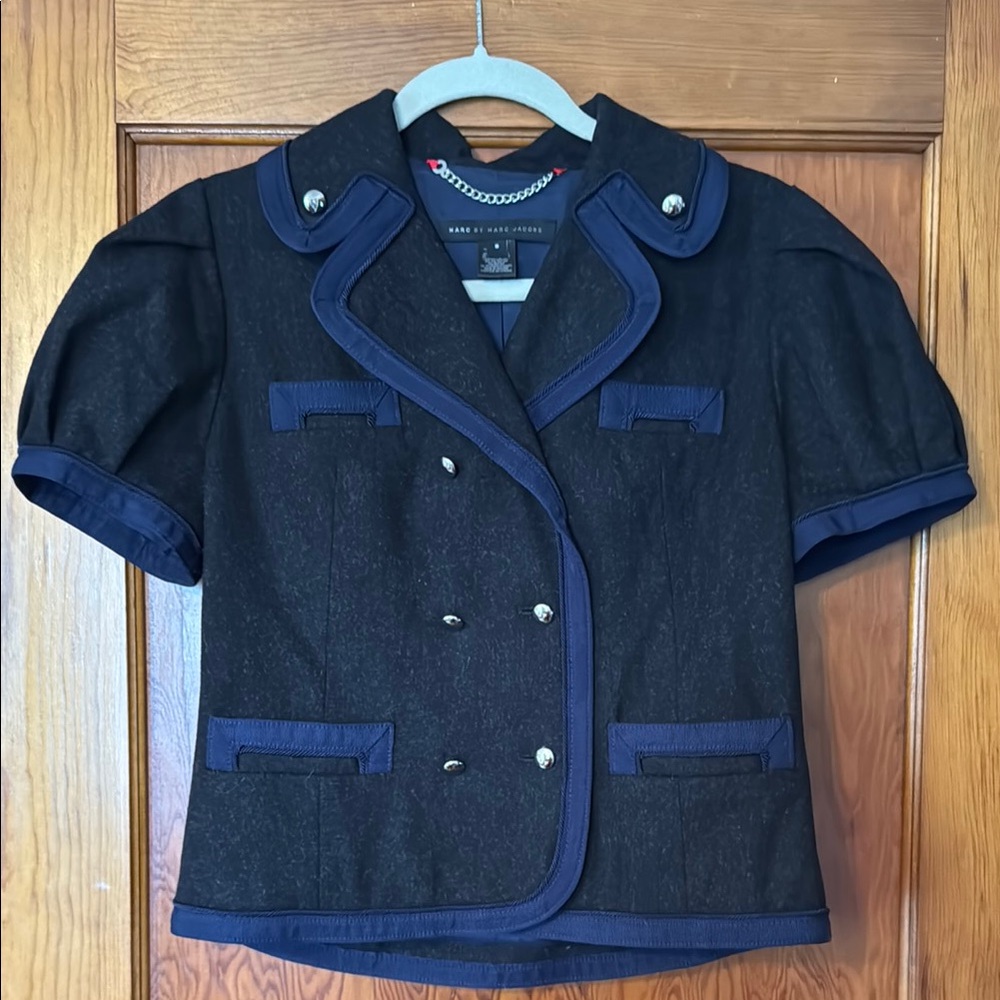 Marc by Marc Jacobs Charcoal Wool Double-Breasted Short-sleeved Blazer Size 8